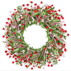 26" Floral Wreath, Artificial Spring Wreaths for Front Door, with Wildflower Portulaca Flowers,Indoor Outdoor Porch Window Wall Home Decor for Valentine’s Day Easter, Summer & Wedding Red Pink by Zmtyykh