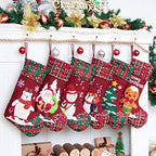 LUBOT 6 Pack Christmas Stockings(21inch) Embroidered Linen Applique Burlap Fireplace Hanging Christmas Stocking Ornament for Family Decorations Holiday Xmas Gift by LUBOT