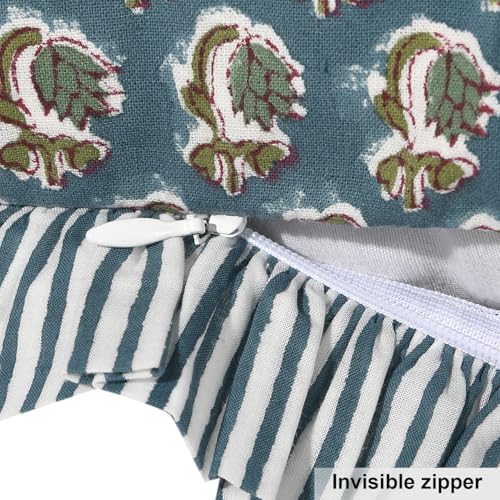Ridhi Peacock Blue Floral Block Print Throw Pillow Covers 16x16 Inch - Image 3