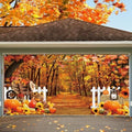 Fall Garage Door Cover 7x16ft Maple Leaves Forest Pumpkin by ChloropLastidFamilyProducts