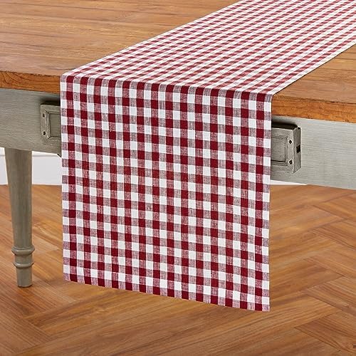 Solino Home 100% Pure Linen Table Runner Burgundy, Gingham Check 14 x 48 in - Image 2