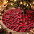 Red Ruffle Christmas Tree Skirt Red and Green Tartan Plaid 48 in by Relaxgiant