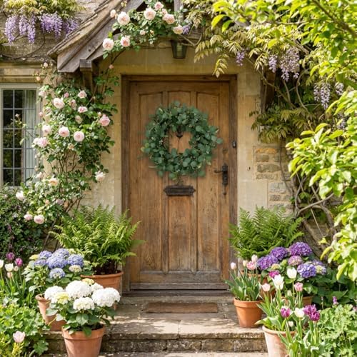 24 Inch Eucalyptus Wreath for Front Door, Large Artificial Greenery Wreaths with Olive Leaves and Berries, Farmhouse Spring Summer Decor for Porch, Wall, Window, All Season - Image 3