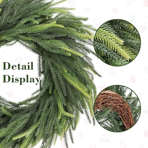 24 Inch Real Touch Norfolk Pine Christmas Wreath for Front Door Outside - Image 3