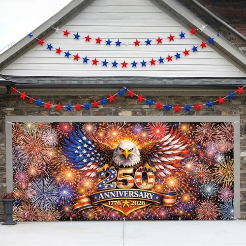 7 * 16FT Eagle flag God Bless The USA Garage Door Cover Decorations Independence Day Garage Door Banner for Outdoor Indoor Patriot Party Photography Backdrop - Image 5