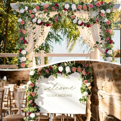 Aneco 2‑Pack 6 Ft Wine Red Artificial Eucalyptus Rose Garland Vine - Image 6