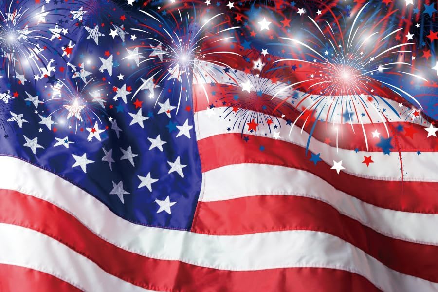 12x10ft 4Th of July Backdrop Red Blue Fireworks Independence Day Decorations Background American Flag Veterans Day Memorial Day Baby Shower Party Cake Table Banner Photo Booth by ZJRBJB