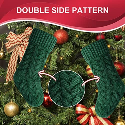 Christmas Stockings, 20 Inch Ivory and Green Cable Knit Stockings Christmas Holiday Decoration, 6 Pack - Image 4