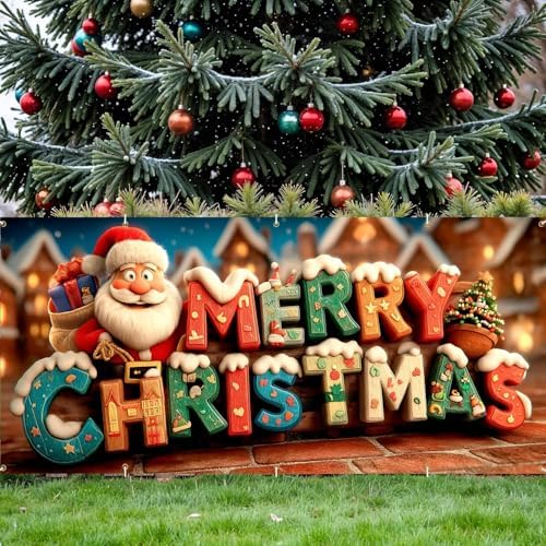 Santa Claus Garage Door Banner 16x7 Ft - Bold MERRY CHRISTMAS Text for 2 Car Garage Outdoor Indoor Decor - Image 5