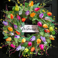 Summer Spring Wreaths for Front Door 26 Inch, Tulip Spring Summer Wreath with Welcome Sign, Artificial Floral Spring Door Wreath for Outdoor Front Door, Farmhouse Seasonal Summer Wreath by SoomeirWreath