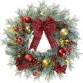 Sggvecsy 20 Inch Artificial Christmas Wreath for Front Door with Pine Needles Red Berries Pine Cones Buffalo Plaid Bow Christmas Ball Decorations for Winter Wall Outdoor Home Holiday Xmas Decor by Sggvecsy