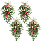 4 PCS Summer Wreaths for Front Door 22" Tulip Teardrop Swag with Purple Tassels Eucalyptus Leaves Ferns Butterflies for Indoor Outdoor Wall Festival Home Farmhouse Wedding Decor by EYNDYN