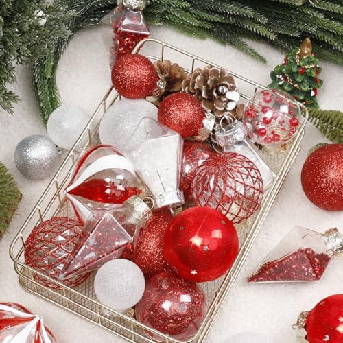 34PCS Red/White Christmas Ball Ornaments Set for Tree Decorations - Image 3