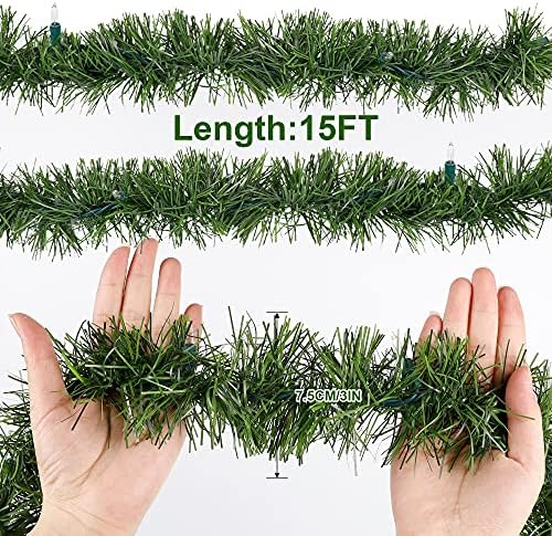 Biswing 15FT Pre-lit Christmas Green Garland Upgrade, Lighted Artificial Pine Garlands with 35 Count Clear Lights, Connectable & Light Up for Indoor Outdoor Home Winter Holiday New Year Decorations - Image 5