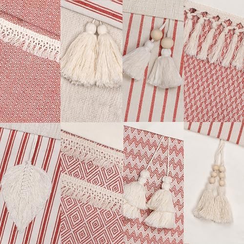 GEX Christmas Stockings 8 Pack for Family 20" Large Rustic Farmhouse Country Red Xmas Stockings with Tassels Hanging Ornament Decorations for Fireplace Xmas Season (Red, Set of 8) - Image 3