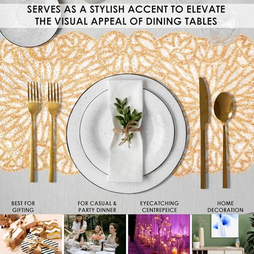Beaded Table Runner 13x36 Inches - Thanksgiving Easter Runner for Table for Farmhouse Dining, Boho Rustic Vintage Holiday Party Room Decor - White/Golden - Image 4