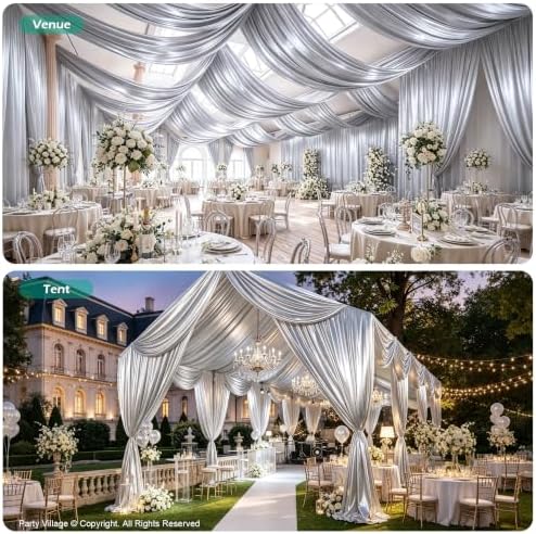 4 Panels 5ft(W) x 20ft(H) Silver Backdrop Curtain for Wedding Parties - Image 5