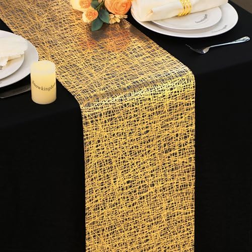 Snowkingdom 2 Pcs Gold Table Runner 11x 108 Inch Thin Mesh Sparkle Glitter Metallic Golden Lines Runner Gold Table Decorations for Wedding Birthday Party, Bridal Shower, Baby Shower, Christmas by Snowkingdom
