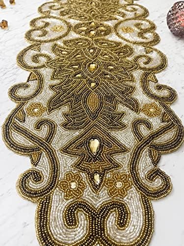 Enliven Handmade Beaded Table Runner, 13x36 Inches Lightweight Decorative Table Runner, Perfect for Dining/Wedding/Party/Everyday Use & Easy to Clean, Elegant Beaded Runner - Image 3