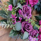 Artificial Purple Rose Wreaths 20 inches Front Door Wreath with Hydrangea Green Leaves Artificial Spring Wreaths Valentines Mother's Day Wreath for Wall Wedding Party Home Decor (Purple) - Image 7
