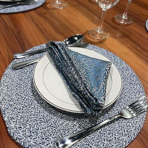 WAZAIGUR Round Placemats Set of 6 Thick Cotton Rope, 13inch, Blue and White - Image 3
