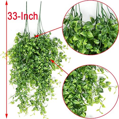 Artificial Hanging Plants 32-in Fake Hanging Plant Fake Ivy Vine Outdoor UV Resistant Plastic Plants (6, Green) - Image 5