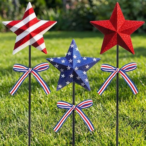 Amyhill 3 Pcs 4th of July Outdoor Decor Patriotic Star Metal Garden Stakes Memorial Day Welcome Yard Signs Red White Blue Decorations Garden Stakes for 250th Anniversary Patio Lawn Walkway Outside - Image 5