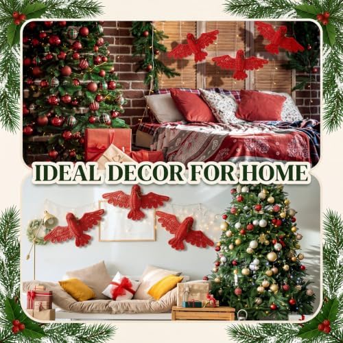 Pinkunn 3 Pcs Christmas Cardinal Ornaments, Red Wicker Bird Decorations - Image 4
