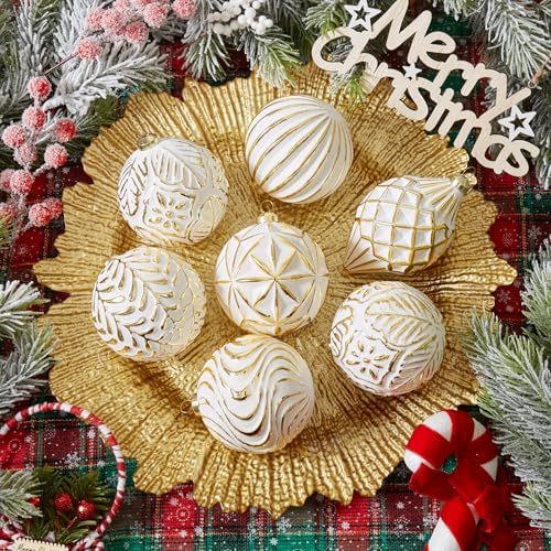 16Pcs Vintage Rustic Christmas Ball Ornaments - Large Shatterproof Neutral Christmas Ornaments Set Farmhouse Christmas Decor for Xmas Tree Home Party Holiday (Gold) - Image 3