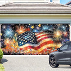 ANNA QUEEN Garage Door Banner 6x13FT, Large Patriotic Garage Door Cover with Flag & Fireworks Outdoor, Garage Decoration for Parties Home Decor - Image 2
