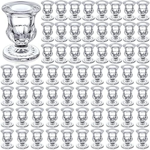 Foaincore 72 Pack Glass Candlestick Holders Bulk 2.5 Inch Taper Candle Holders Small Ritual Candle Stand Table Centerpieces for Wedding Christmas Valentine's Festival Party Dining Decorations (Clear) by Foaincore