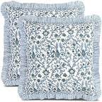CPC Ocean Vine Hand Block Print 100% Cotton Ruffle Throw Pillow Cover 24x24 inch with Hidden Zipper Decorative for Couch, Bed, Sofa, Farmhouse, Cottagecore Decor Gift Christmas Fall Thanksgiving by COTTONPRINTCLUB
