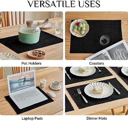 Softalker Faux Linen Cloth Placemats Set of 8-12 x 18 Inch, Black - Image 5