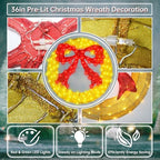 36 Inch Pre-lit Outdoor Christmas Wreath with Bow, Red Bow - Gold Wreath - Image 6