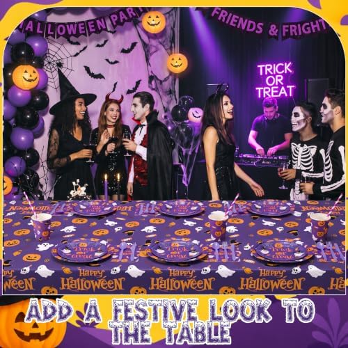 Funnymoom 218 Pcs Happy Halloween Party Decorations Purple Plates Serves 24 - Image 6