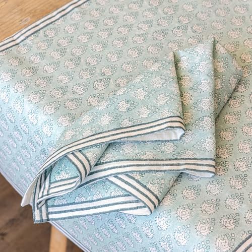 Over&Back 18x90 Hand-Blocked Printed Cotton Table Runner - Washable Table Runners for a Custom Home Decor Tablescape - Perfect for Coffee Table, Dinner Table, Living Room, and More - Blue Leaf - Image 6