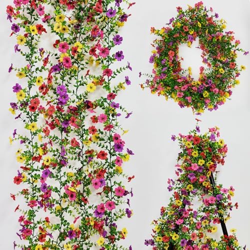 4 Pack 6ft Lifelike Artificial Flower Vines, UV & Fade Resistant Fake Hanging Flower Garlands – Perfect for Wedding Backdrop, Arch, Wall, Home Office, Garden Indoor Outdoor Decor (Mixed-color) by Unknown