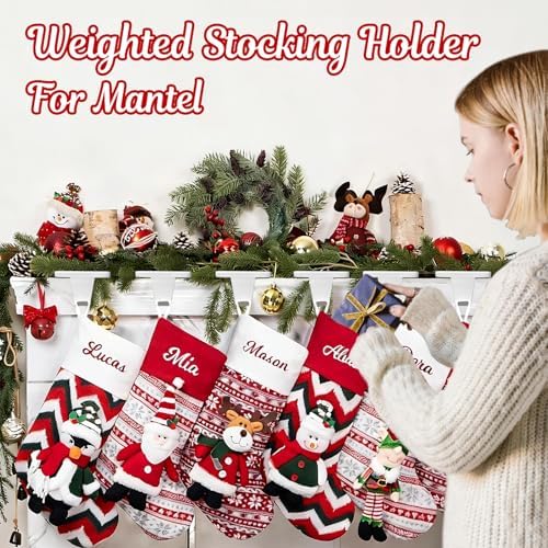 HMASYO Christmas Stocking Holders for Mantle, Set of 6 White Heavy Duty Cast Iron Stocking Hangers Base, Low Profile Weighted Stocking Holder Hooks for Fireplace Tabletop Shelf Christmas Decorations - Image 6