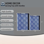 2 Pack Serving Tray with Handles, Rectangular Decorative Trays for Coffee Table, Modern Blue Plastic Ottoman Tray for Living Room, Bathroom, Kitchen, Decor, (Boho Blue) - Image 3