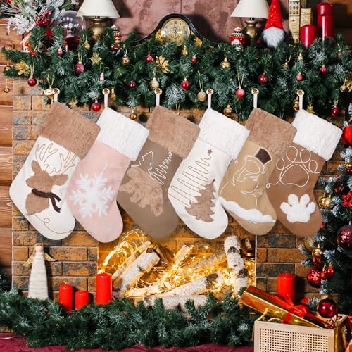 GEX Christmas Stockings 5 Pack for Family Soft Pleather with Rope Stitch Embroidery Large 20" Faux Fur Boho Rustic Farmhouse Country Stockings for Xmas Fireplace Decoration (Set of 5) - Image 6