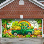 6x13 FT St. Patrick's Day Garage Door Banner -Green Vintage Truck & Gnome with Clover Rainbow Backdrop,Large Indoor Outdoor Garage Door Cover,Holiday Decoration for Home, Yard,Party by FOREVERQUEEN