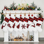 LUBOT Set of 8 Christmas Stocking(20inch) Silhouette Buffalo Red Plaid/Rustic/Farmhouse/Country Cotton Fireplace Hanging Xmas Stockings Decorations for Family Holiday Season Decor - Image 2