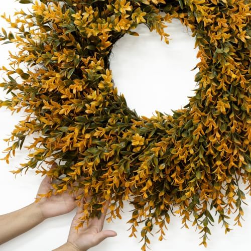 28'' Large Full Boxwood Wreath for Front Door Porch Window（Orange） - Image 3