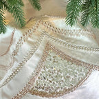 60-Inch Beaded Scalloped Christmas Tree Skirt in Foam-Lined Satin, Button-Loop Closures, Pearl White - Image 5