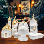 Islamic Decor Resin Mosque Models with Crescent Moon Statues,Gold and White - Image 5