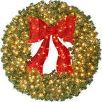 Best Choice Products 30in Large Artificial Pre-Lit Fir Christmas Wreath Holiday Accent Decoration for Door, Mantel w/Red Lighted Bow, 130 LED Lights, 220 PVC Tips, Power Plug-in by BestChoiceProducts