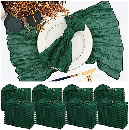 84 Packs Gauze Cheesecloth Napkins 20 x 20 Inch Emerald Green Wrinkled Dinner Napkins, Dark Green Rustic Boho Soft Cloth Napkin for Wedding Party Event Dinner Table Decoration by Teruntrue