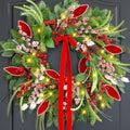 Christmas Wreath with Lights,Outdoor Pre-lit Christmas Wreaths for Front Door-24 Inch Xmas Door Wreath with Pine Needles Pine Cones and Red Berries- Farmhouse Home Christmas Decorations by ArcadiaArt