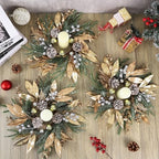 8 Pcs 9 Inch Christmas Wreaths for Kitchen Cabinet Artificial Pine Hanging Cedar Wreath with Christmas Balls Golden Twigs and Silver Berries for Front Door Xmas Winter Farmhouse Home Decorations - Image 2
