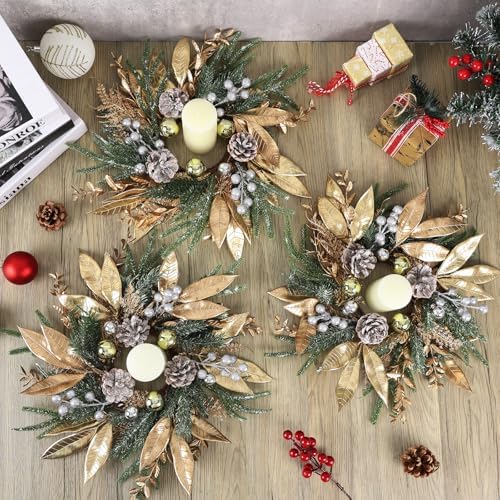 8 Pcs 9 Inch Christmas Wreaths for Kitchen Cabinet Artificial Pine Hanging Cedar Wreath with Christmas Balls Golden Twigs and Silver Berries for Front Door Xmas Winter Farmhouse Home Decorations - Image 2